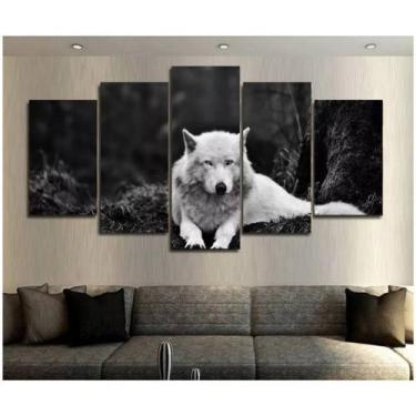 Imagem de quadros decorativo 5 peças mod Lobo Branco - autopc 3mm