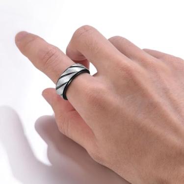 Imagem de Anéis de aço inoxidável para homens mulheres superfície fosca anel masculino ansiedade dedo anel polido borda tamanho 7-12, 09, Aço inoxidável, Sem pedra preciosa