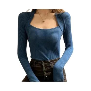 Imagem de Suéter Feminino De Manga Longa Pullover Outono Inverno Tricô Sólido Bá