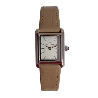 Imagem de Relógio Classico Caixa Quadrada Solevit Atelier Clássico Pulseira de Couro Caixa Prata 29,5mm x 22mm Minimalista cor Nude Fundo Branco