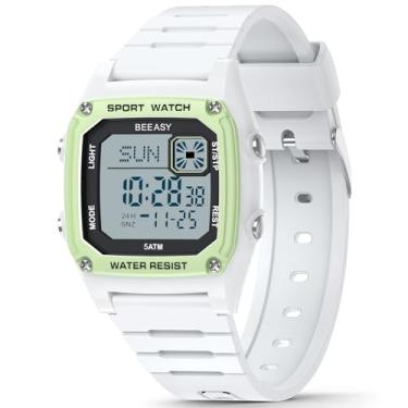 Imagem de Beeasy Relógio infantil, relógio digital infantil para idades de 3 a 8 anos, 50 m, à prova d'água, esportivo, ao ar livre, multifuncional, com pulseira de silicone, luz de fundo, alarme, cronômetro 12