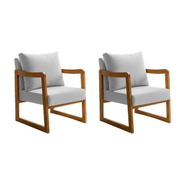 Imagem de Kit 2 Poltronas Decorativa Com Braço Em Madeira Maciça Alice Veludo Cinza