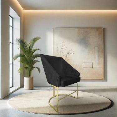 Imagem de Poltrona Decorativa Alana Suede Preto Base De Ferro Dourado - Pallazio