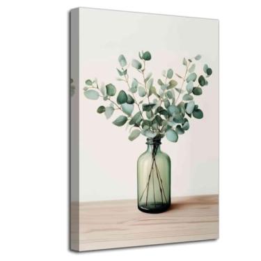 Imagem de LZIMU Arte de parede de flor de eucalipto para banheiro imagem floral vasos de vidro impressão em tela folhas verdes sálvia pôster botânico frasco de pedreiro pintura rústica decoração de cozinha