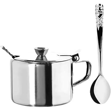 Imagem de Açucareiro de 420ml em Inox Com Colher Tampa Articulada e Alça Multifuncional Ideal Para a sua Cozinha