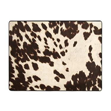 Imagem de ZERAOKE Tapete de couro de vaca marrom 48 x 63 polegadas, lavável à máquina com suporte antiderrapante, tapetes macios para sala de estar, quarto, entrada, quarto de crianças, decoração de casa