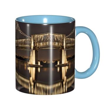 Imagem de Canecas de café criativas com impressão noturna New York Manhattan Bridge, personalizadas, presente para a família, tamanho de 325 ml, unissex