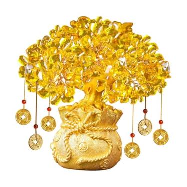 Imagem de Generic Árvore da Fortuna Citrina Bonsai Estátua da Sorte Ornamento Decoração de Mesa Árvore Artificial para Restaurante Armário Casa Loja Escritório, 17cm X 8cm X 18cm