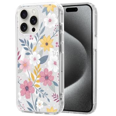 Imagem de Vulfwela Linda capa de telefone magnética de flor transparente para iPhone 15 Pro Max de 6,7 polegadas, compatível com MagSafe, capa de padrão floral colorida estética fina macia TPU à prova de choque