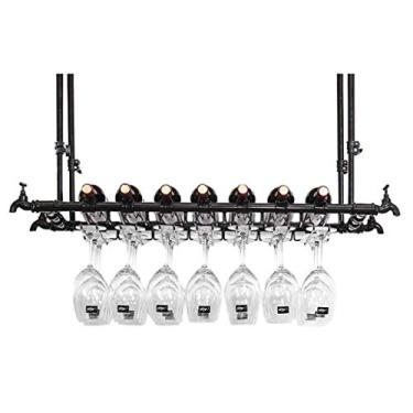 Imagem de APUM Unidade de bar, prateleiras flutuantes, suporte de parede, suporte de copo de vinho suspenso, altura ajustável, organizador de taças, suportes de vinho de teto