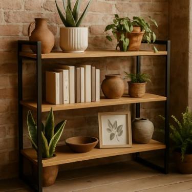 Imagem de Aparador Buffet estilo Industrial com prateleira Estante para Sala Hall Escritório Pés metal preto