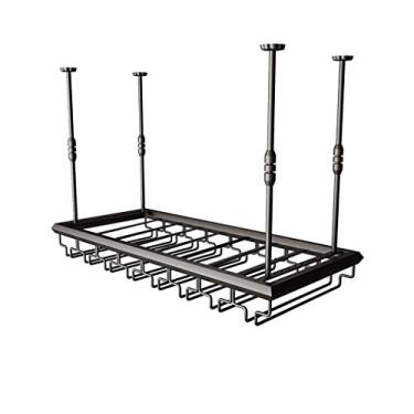 Imagem de APUM Balcão de bar flutuante para vinho, suporte de vinho pendurado no teto, altura ajustável, garrafa de vinho e suporte de vidro, rack de armazenamento de taças vintage