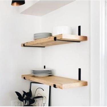 Imagem de Kit 2 Prateleiras Industriais com Mão Francesa Invertida | Nicho de Decoração Rústica para Sala, Cozinha e Quarto(Natural,40 Centimetros)