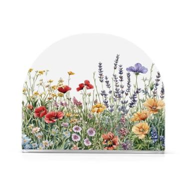 Imagem de Qilmy Porta-guardanapos de flores silvestres e borboletas para mesas - porta-guardanapos para cozinha, porta-guardanapos de mesa, porta-guardanapos de coquetel, porta-guardanapos moderno, guardanapos