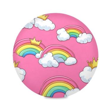 Imagem de xigua Jogo americano redondo de arco-íris com desenho animado para mesa de jantar, 38 cm, antiderrapante, lavável, resistente ao calor, para decoração de festa, cozinha, jantar