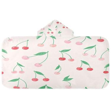 Imagem de Burbuja Toalha de banho com capuz rosa cereja para crianças, toalha de praia de pelúcia macia absorvente para meninas e meninos 3-10 anos, 61 x 127 cm