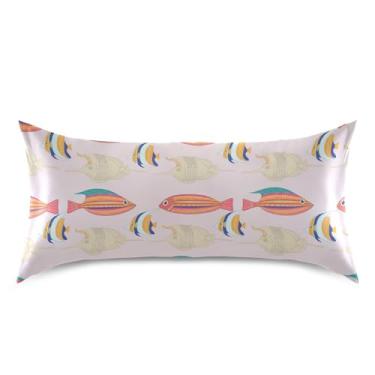 Imagem de Burbuja Fronha de cetim de peixe colorido para cabelo e pele tamanho king size 50,8 x 101,6 cm, capa de almofada antirrugas super macia com fecho de envelope