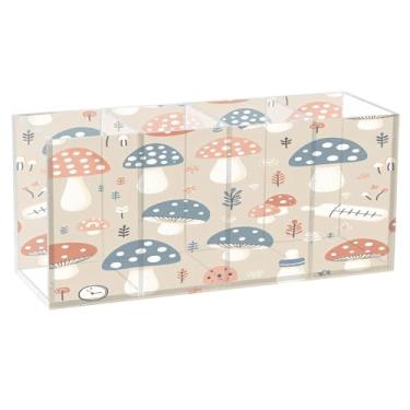 Imagem de Burbuja Porta-canetas de acrílico Cogumelos, 4 compartimentos, suporte de lápis transparente para pincéis de maquiagem, acessórios de mesa de escritório em casa