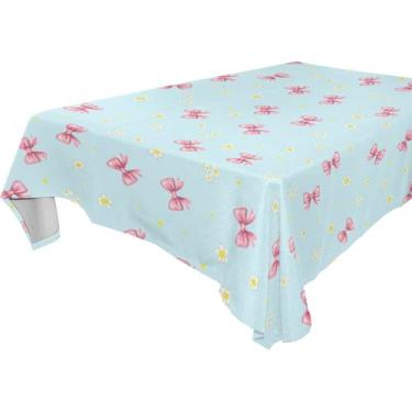 Imagem de Burbuja Toalha de mesa de flores pequenas com laço, toalha de mesa quadrada anti-rugas grossa para decoração de jantar, cozinha, festa, 137 x 137 cm