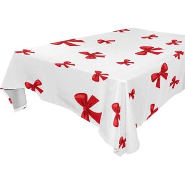Imagem de Burbuja Toalha de mesa com laços vermelhos, toalha de mesa quadrada anti-rugas grossa para decoração de jantar, cozinha, festa, 152 x 152 cm
