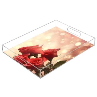 Imagem de STAYTOP Bandeja de servir de acrílico rosa vermelha para Dia dos Namorados, 15,7 x 11,20 cm, bandejas decorativas à prova de derramamento, organizador de bancada para café da manhã, chá, comida