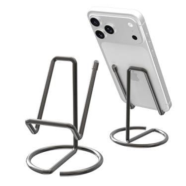 Imagem de HZZADZXW Suporte de celular de metal para mesa, lindo suporte de telefone de uma peça, base de exibição de mesa estável para iPhone, iPad, Samsung, tablets e todos os telefones celulares, cinza