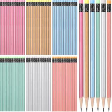 Imagem de TecUnite 120 lápis hexagonais de madeira não afiados nº 2 com borracha para adultos, presentes para exames escolares, arte, aprendizagem, escritório, esboços (multicoloridos)