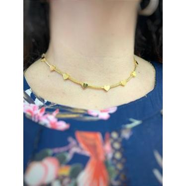 Imagem de Colar tipo Pandora com coração - 40cm - 1 unidade - banho de ouro 2 mi