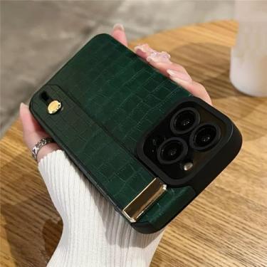 Imagem de Capa de telefone com suporte de alça de pulso para iPhone 16 15 11 12 13 14 Pro Max XR X XS 8 7 Plus Capa de suporte macia, verde escuro, para iPhone 15