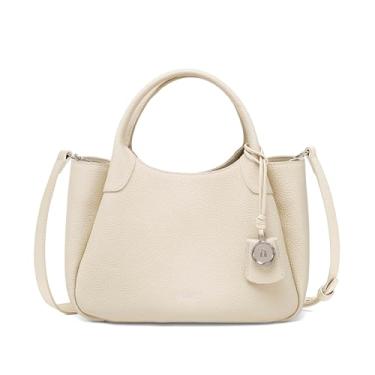 Imagem de LA FESTIN Bolsa feminina de couro legítimo, alça superior, bolsa tiracolo pequena bolsa de ombro para mulheres com fivela, Bege