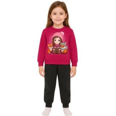 Imagem de Conjunto Moletom Calça e Blusa Infantil Menina Com Punho Estampado Kyly-Feminino