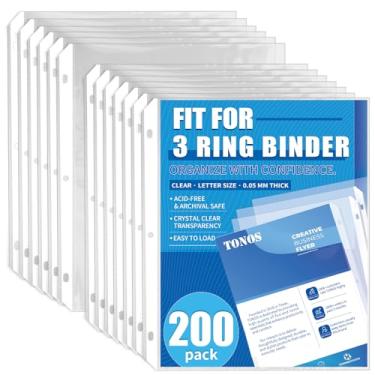 Imagem de Pacote com 200 protetores de folha para fichário de 3 anéis - protetores de página transparentes e capas de plástico para papel 21 x 28 cm, capas para fichário e folha protetora de papel para
