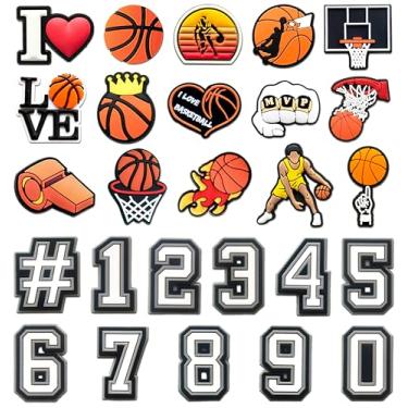 Imagem de Berloques de crocodilo de basquete para meninos, 26 peças de pingentes de decoração de sapatos esportivos e números para tamancos, acessórios fofos para meninas, lembrancinhas de festa e presente