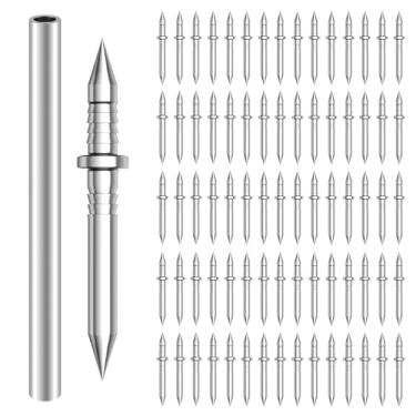 Imagem de Bykonh 300 peças de pregos de cabeça dupla para rodapés, unhas invisíveis com ferramentas de manga, pregos de rodapé de duas cabeças para instalação de rodapé de madeira maciça sem costura