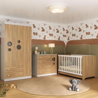 Imagem de Quarto De Bebê Completo Com Berço Americano 3 Em 1 Pirulito Multimóveis MP4621 Branco-madeirado
