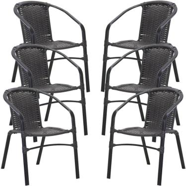 Imagem de 6 Cadeiras Floripa Em Alumínio Pintura Trama Original Preto