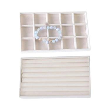 Imagem de 1 unidade, bandeja de joias para caixa de joias flocada, cor: bege - o