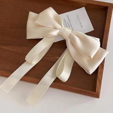 Imagem de Lady Elegant Temperament Satin Bow Ribbon Hairpin For Women Back Of Head Spring Hairpin Headwear Fashion Hair Accessories (Branco)