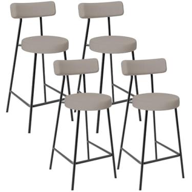 Imagem de Kit 04 Banquetas Baixa Para Cozinha Sala De Jantar Bar Bancada Milão L02 Linho Bege - Lyam Decor