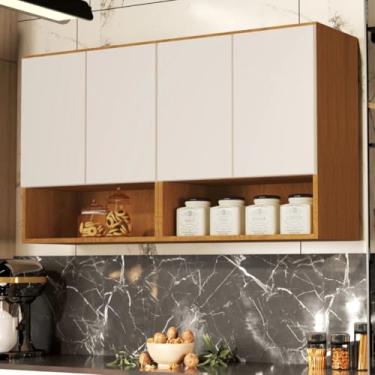 Imagem de Armario para Cozinha Aéreo Organizador Multiuso Quarto Sala Bela 4 Portas(Nature/Off White)