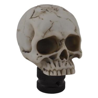 Imagem de Lunsom Manípulo de mudança de 5 velocidades, manípulo de câmbio de engrenagem de resina crânio para carro se encaixa na maioria dos veículos de transmissão manual, cinza esbranquiçado