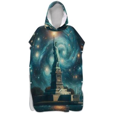 Imagem de Joisal Poncho de surfe trocador de roupão para adultos toalha de banho com capuz leve liberdade noite estrelada EUA ponchos adultos para mulheres