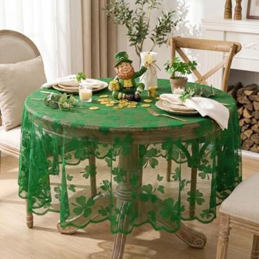 Imagem de Horaldaily Toalha de mesa redonda de renda do Dia de São Patrício 152 x 152 cm, capa de mesa bordada, decoração do Dia de São Patrício para festa em casa ao ar livre
