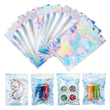 Imagem de 55 peças de sacos de embalagem holográficos resseláveis para suprimentos de pequenas empresas, sacos de alumínio holográficos à prova de cheiro para armazenamento de alimentos de festa de sabão brilho
