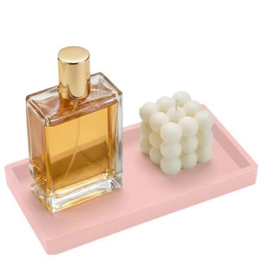 Imagem de Bandeja de banheiro de silicone de 19 x 10 cm, bandeja decorativa antiderrapante para banheiro, cozinha, vaso sanitário para organizar perfume, joias, sabonete, impermeável, rosa