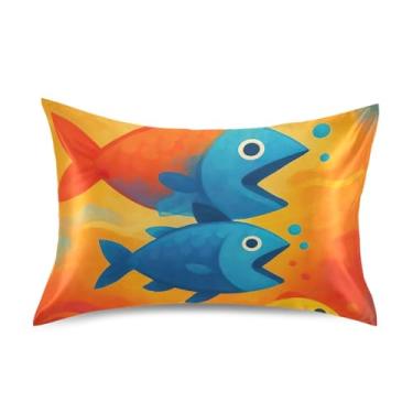 Imagem de Fronhas refrescantes floral arte fofa padrão queen king fronhas de cetim conforto fronhas queen size 76.2 cm x 50.8 cm engraçado peixe laranja azul