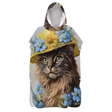 Imagem de Roupão para adultos, poncho de surfe, com capuz, toalha de praia, estampada, plus size, gatinho, gato, primavera, arte, unissex, poncho adulto com capuz
