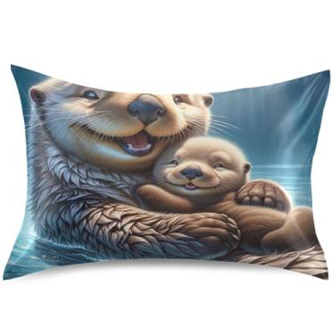 Imagem de Capas de almofada de cetim animal fofo com lontras marinhas King Queen padrão design almofada refrescante confortável almofada de cama macia, tamanho Queen, 76 cm x 50 cm