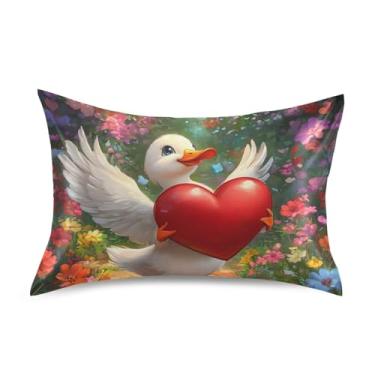 Imagem de Fronhas refrescantes Cute Love Dove Heart Wings Romântico Cetim Floral Padrão King Queen Travesseiros Capas de Travesseiro Conforto King Size 101.6 cm x 50.8 cm