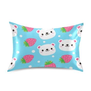 Imagem de Fronhas de cetim bonito padrão king queen fronha refrescante casa decoração de cama tamanho padrão 66.0 cm x 50.8 cm bonito ursos morangos azul